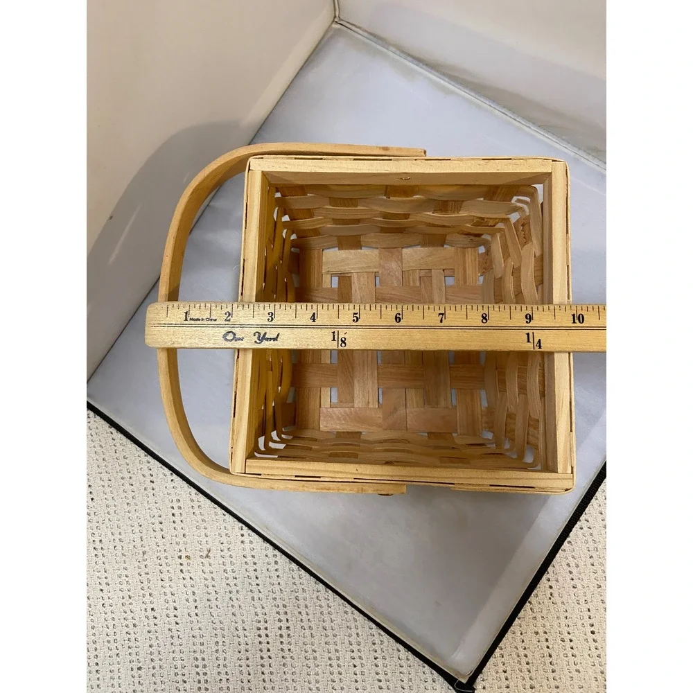Woven Wood Basket Unisex OS Tan Square Splint Swing Handle Decor Farmhouse